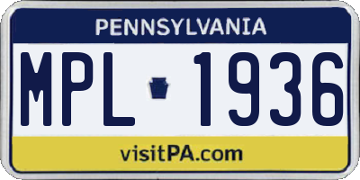 PA license plate MPL1936