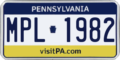 PA license plate MPL1982