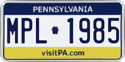 PA license plate MPL1985