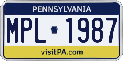 PA license plate MPL1987