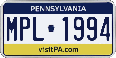 PA license plate MPL1994