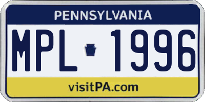 PA license plate MPL1996