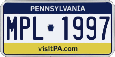 PA license plate MPL1997