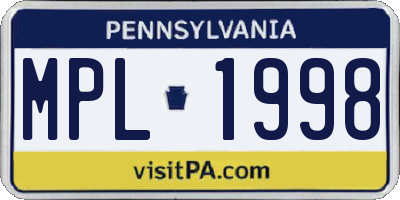 PA license plate MPL1998
