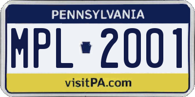 PA license plate MPL2001