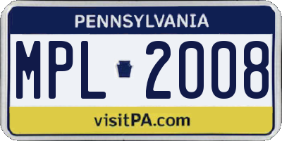 PA license plate MPL2008