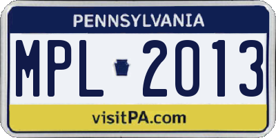 PA license plate MPL2013