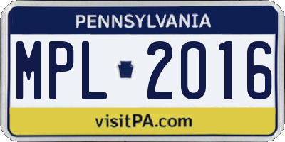 PA license plate MPL2016