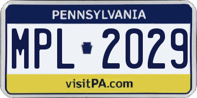PA license plate MPL2029