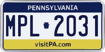 PA license plate MPL2031