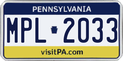 PA license plate MPL2033