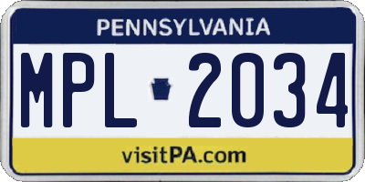 PA license plate MPL2034