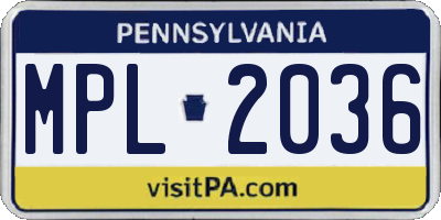 PA license plate MPL2036