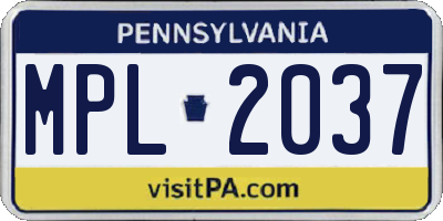 PA license plate MPL2037