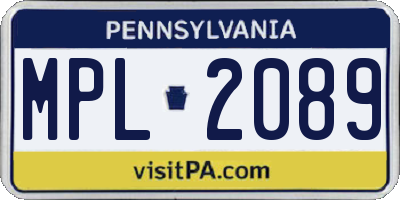 PA license plate MPL2089