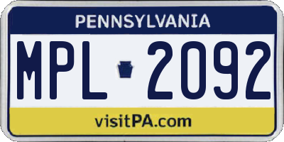 PA license plate MPL2092