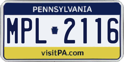 PA license plate MPL2116