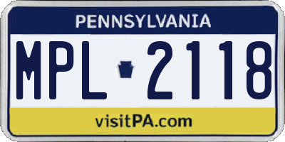 PA license plate MPL2118
