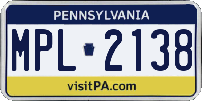 PA license plate MPL2138