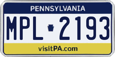 PA license plate MPL2193