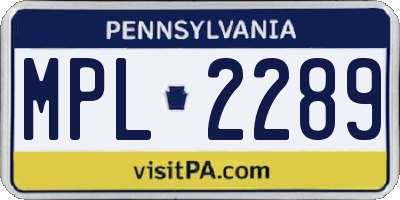 PA license plate MPL2289