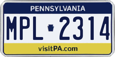 PA license plate MPL2314