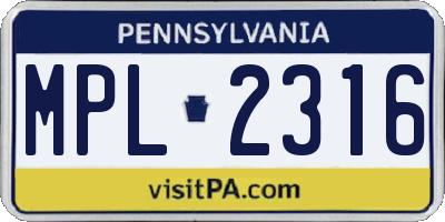 PA license plate MPL2316