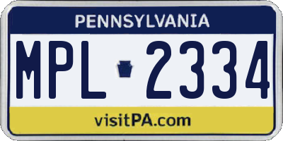 PA license plate MPL2334