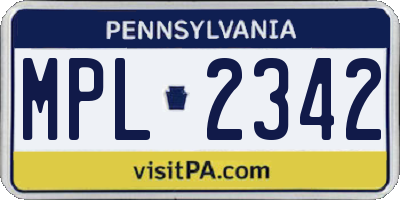 PA license plate MPL2342