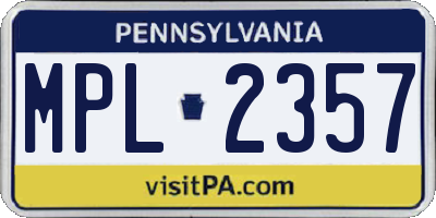 PA license plate MPL2357