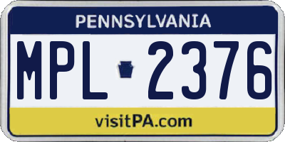 PA license plate MPL2376