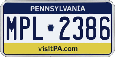 PA license plate MPL2386
