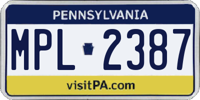 PA license plate MPL2387