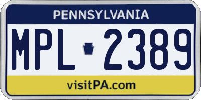 PA license plate MPL2389