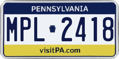 PA license plate MPL2418