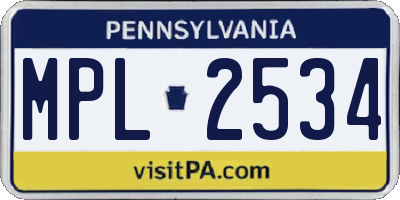 PA license plate MPL2534