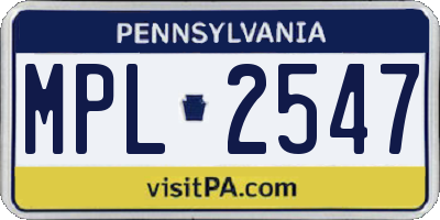 PA license plate MPL2547