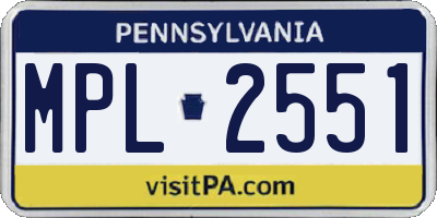 PA license plate MPL2551
