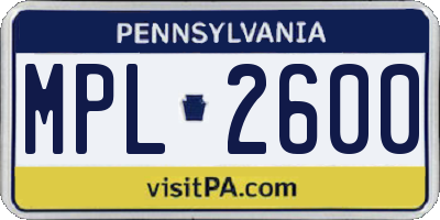 PA license plate MPL2600