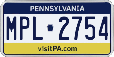 PA license plate MPL2754