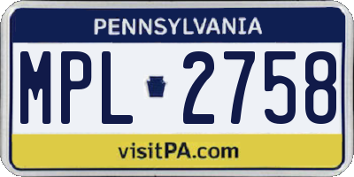 PA license plate MPL2758