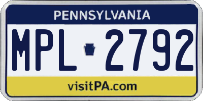 PA license plate MPL2792