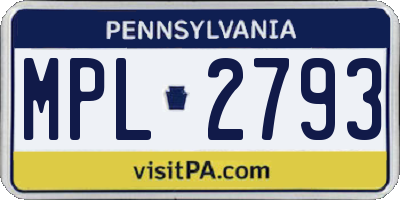 PA license plate MPL2793