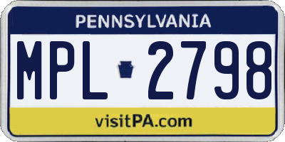 PA license plate MPL2798