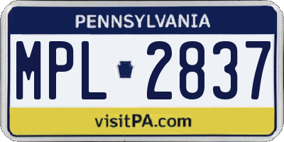 PA license plate MPL2837