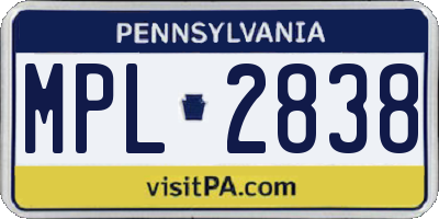 PA license plate MPL2838