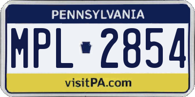 PA license plate MPL2854