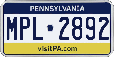 PA license plate MPL2892