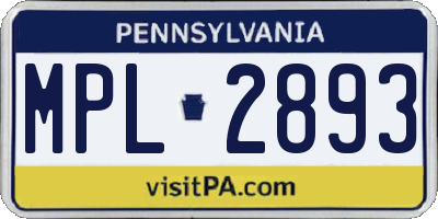 PA license plate MPL2893
