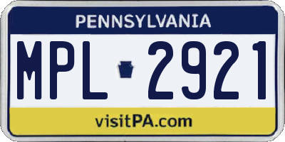PA license plate MPL2921